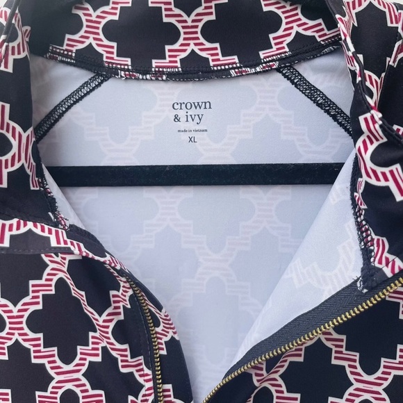 Crown & Ivy Quatrefoil pattern mock neck half zip jacket size X-Large - Picture 7 of 11